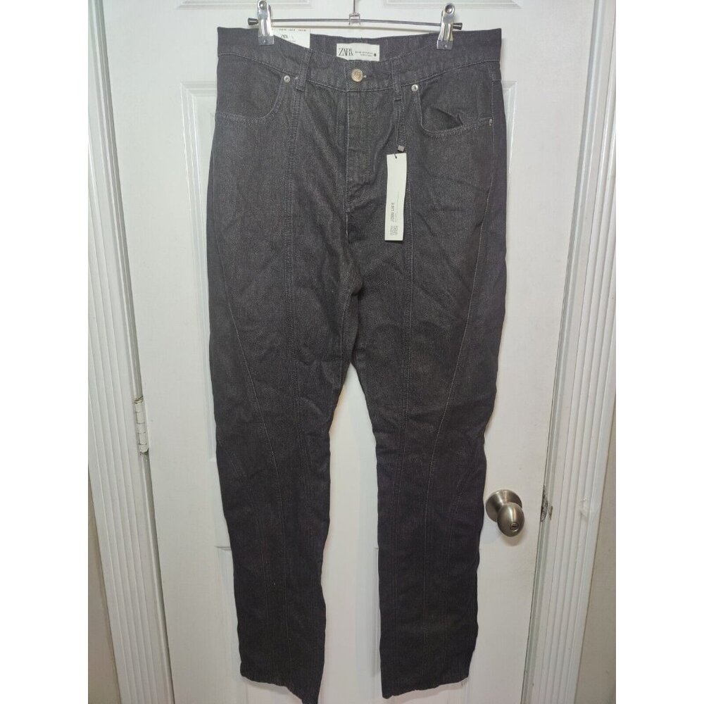 Zara The Panelled Denim In Black Slim Fit High-Rise Cotton Jeans 8 NWT 31x33.5